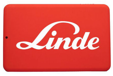 Linde credit card memory sample, cardisk, in red with with logo front