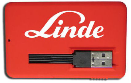 Linde credit card memory sample, cardisk, in red with with logo back