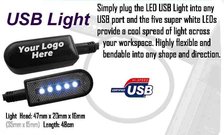 USB LED Light, promotional ad specialty gifts imprinted with your corporate logo. OEM available