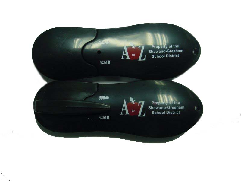 Sample of a USB Flash Memory Key with a Shawano School District custom logo